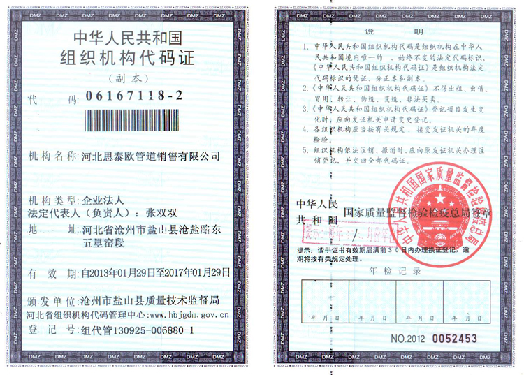 Organization code certificate