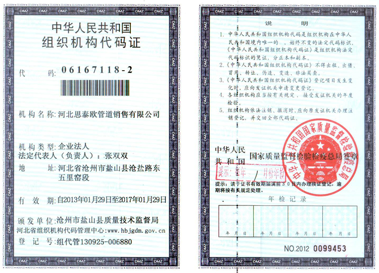Organization code certificate